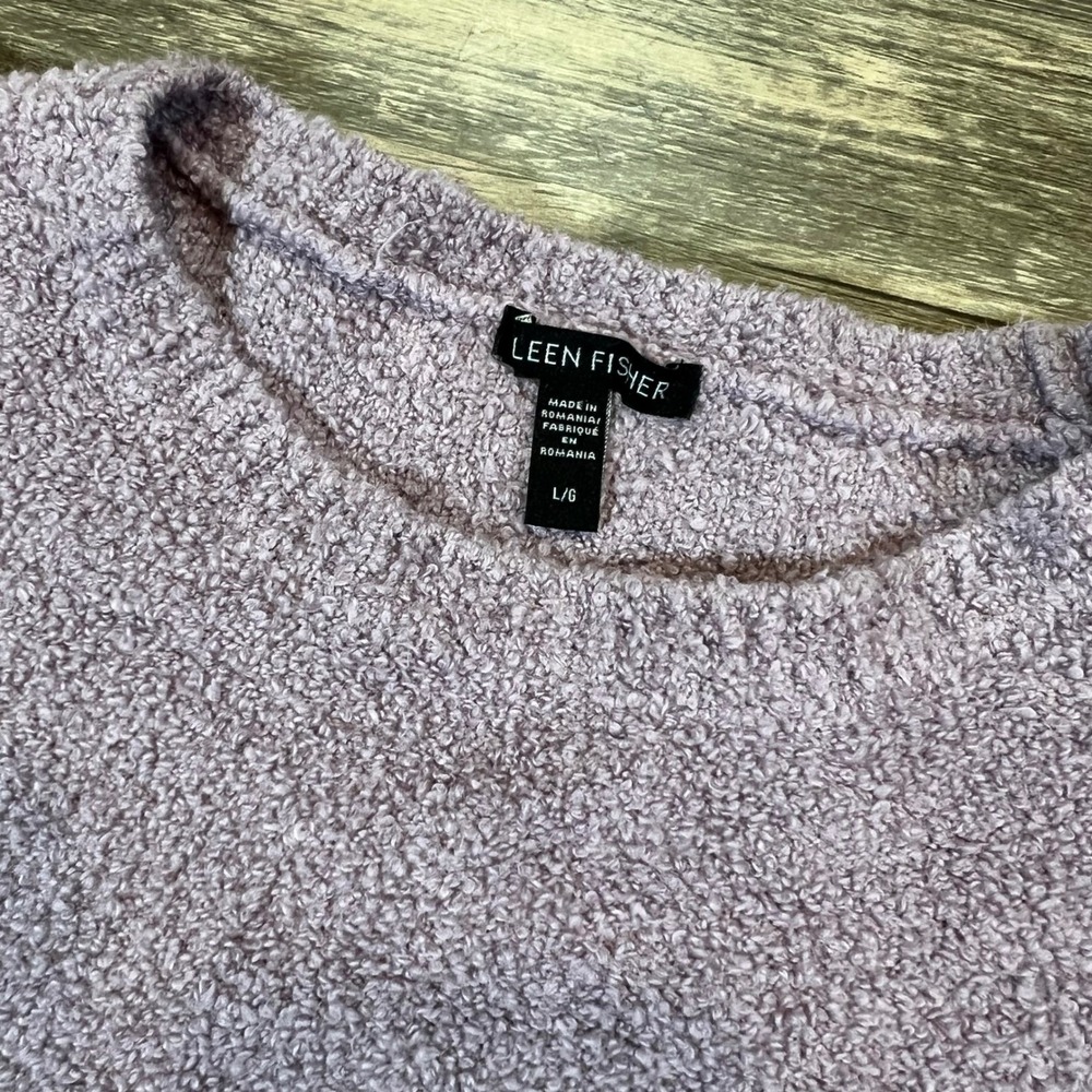 Eileen Fisher Organic‎ Cotton Bouclé Knit Sweater Lavender Relaxed Boxy Cozy L - Picture 3 of 6